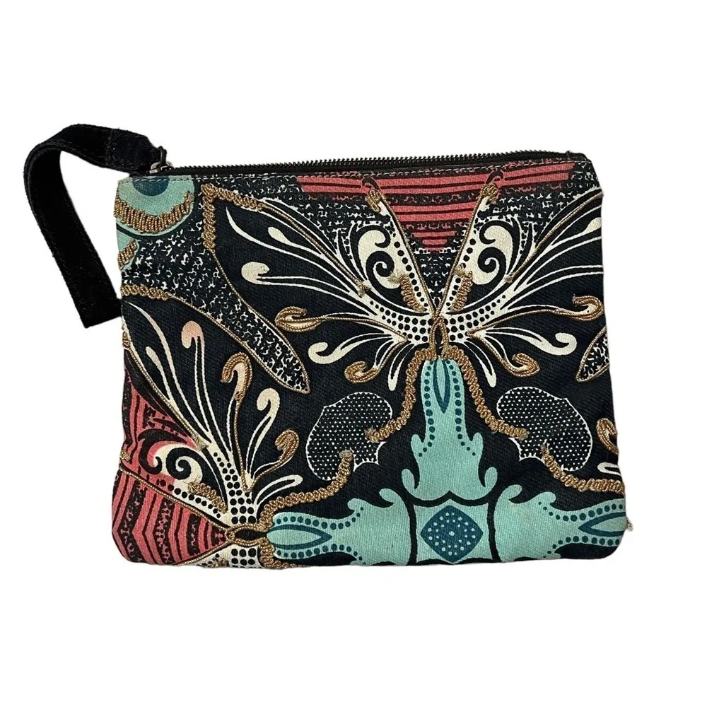 Anthropologie Jasper and Jeera Large Navy / Multi / Gold Boho Zipper Bag Case